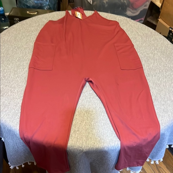 Red Casual Jumpsuit with Relaxed Fit and Matte Finish - Picture 1 of 3
